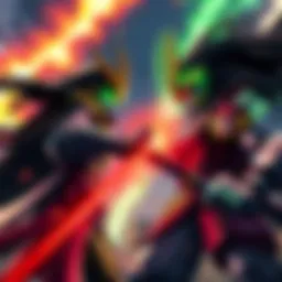 Loki and Yamato facing off in an intense battle scene, showcasing their combat skills and strength.