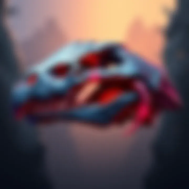 A lifelike illustration of Loki's Nidhöggr skull depicted as an Archosauria, showcasing intricate details and vibrant colors.