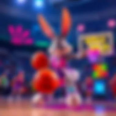 Lola Bunny playing basketball in a vibrant animated scene from Space Jam