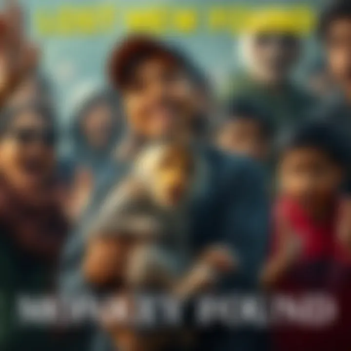 A community member holding a lost monkey with joy in their eyes, surrounded by excited onlookers