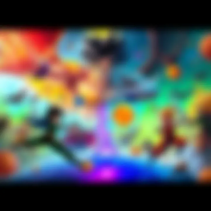 A colorful scene featuring characters from Lord of the Rings and Dragon Ball Z in an epic battle setting, blending fantasy and action elements.