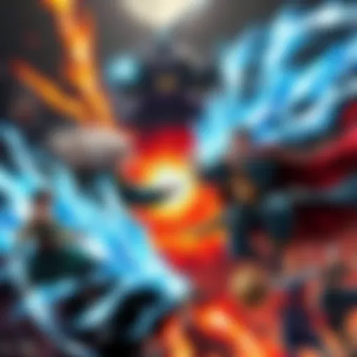 A confrontation scene with iconic characters from Lord of the Rings and Jujutsu Kaisen showcasing their powers in a dynamic clash