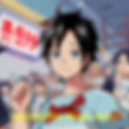 A scene depicting a popular manga character redesigned in a low-quality animation style, showing a contrast between original art and cheap animation. Fan reactions in the background express disappointment and concern.