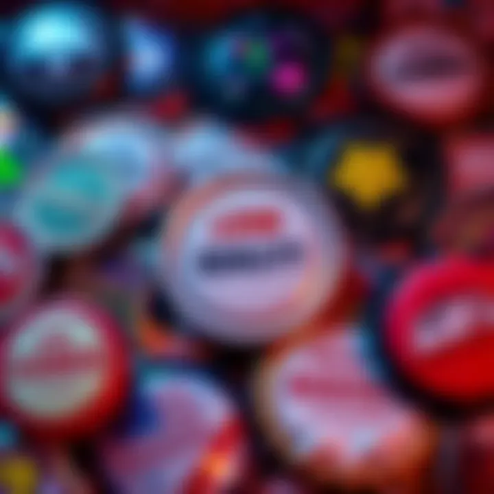 A collection of colorful badge designs with visible flaws, showing inconsistencies in quality and design.