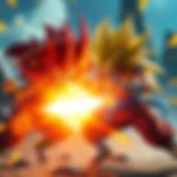 LR SSJ4s in action during a game stage Two LR SSJ4 characters showing their abilities in a tough battle, struggling to overcome challenges in the game