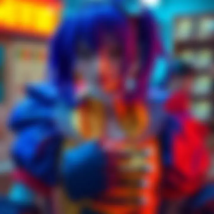 A detailed view of a Lucy cosplay outfit showcasing vibrant colors and intricate craftsmanship.