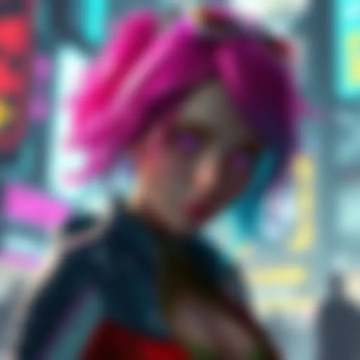 A digital art representation of Lucy, a character from Cyberpunk Edgerunners, showcasing her futuristic style and vibrant hair
