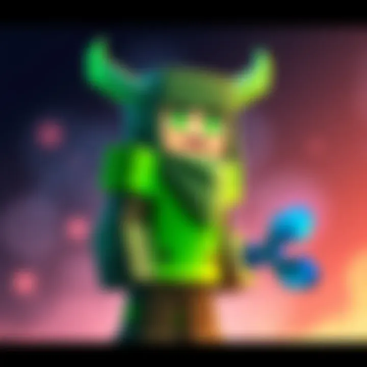 Ludris Color Scheme Concept A digital illustration showing a character design for Ludris featuring a vibrant green color scheme, contrasting with the traditional Minecraft Steve look.