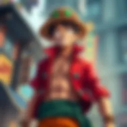 Luffy wearing a vibrant outfit, showcasing his unique style with a casual and adventurous look.