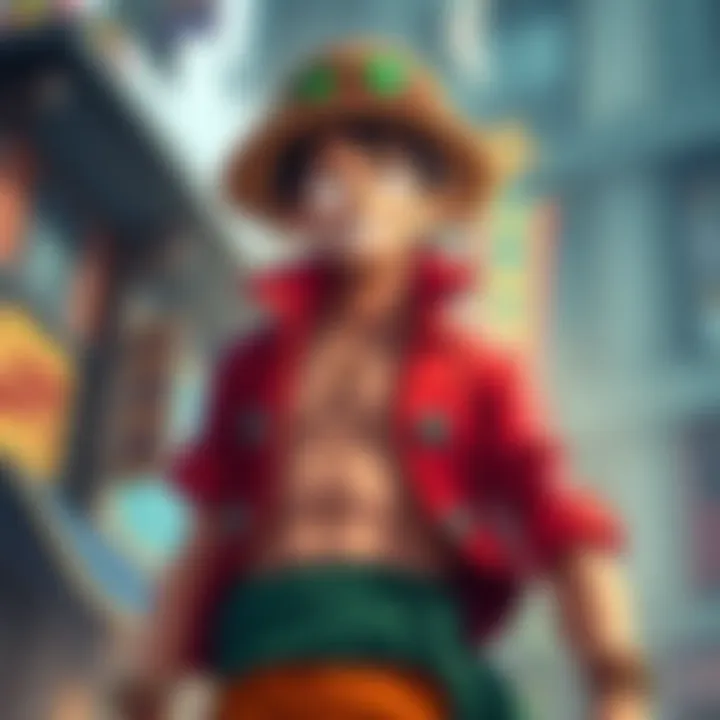 Luffy wearing a vibrant outfit, showcasing his unique style with a casual and adventurous look.