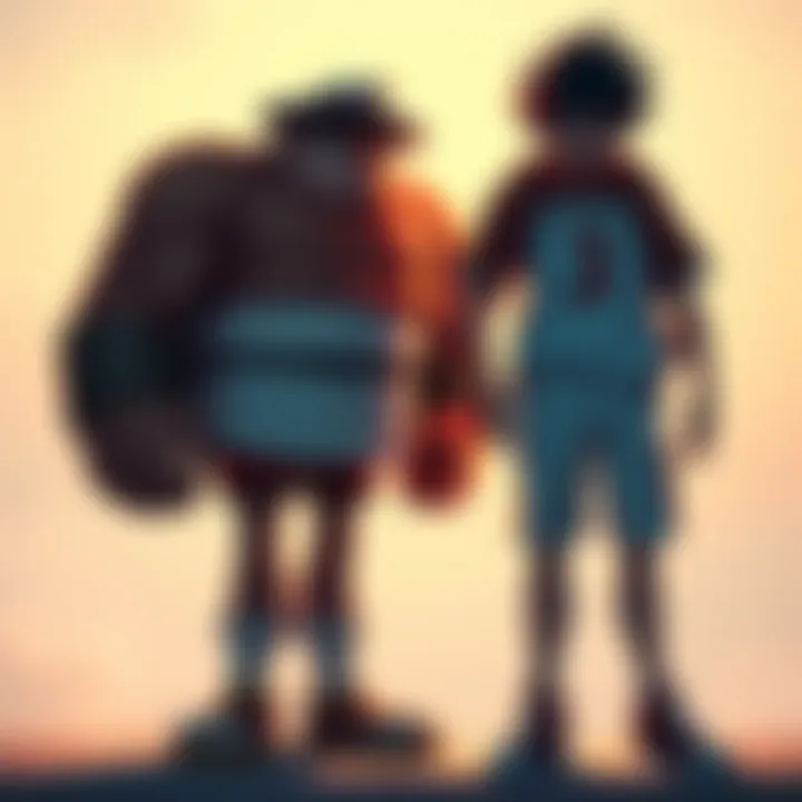Luffy and Joy Boy Size Comparison Luffy standing next to Joy Boy, showcasing their height difference and physical attributes, highlighting their contrasting sizes.