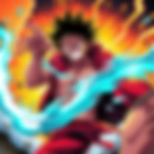 Luffy showcasing his ACoC power, surrounded by dynamic energy and intense emotions.