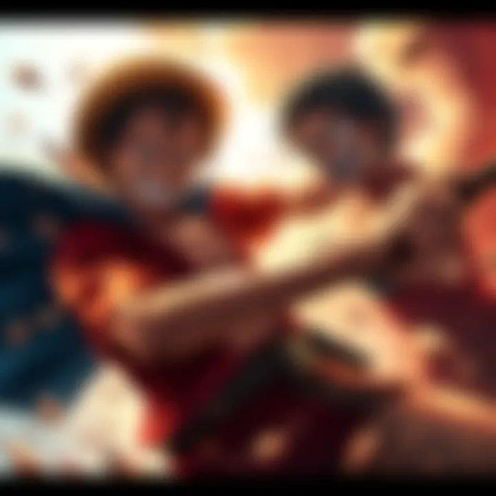 Luffy in Battle Luffy faces off against a powerful opponent in an intense battle scene, showcasing their determination and strength.