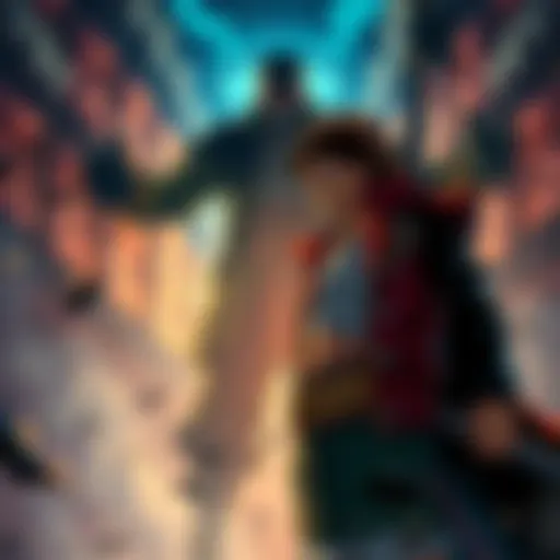 Luffy and Blackbeard stand side by side, preparing for battle against a shadowy figure representing Imu, with a dramatic background hinting at an epic showdown.