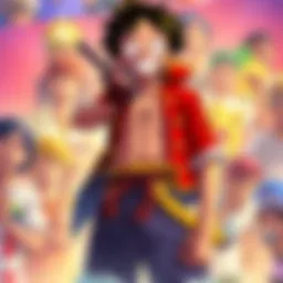 Luffy Character Changes Luffy in a new outfit showcasing his updated abilities, surrounded by fans discussing the changes.