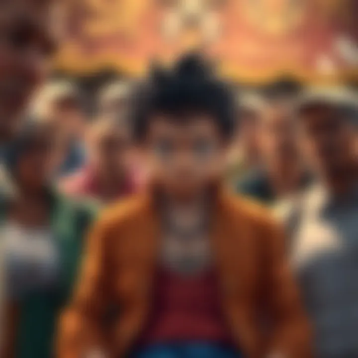 Luffy looking defeated Luffy with a sad expression, surrounded by concerned crew members, symbolizing frustration over his weakness in the show