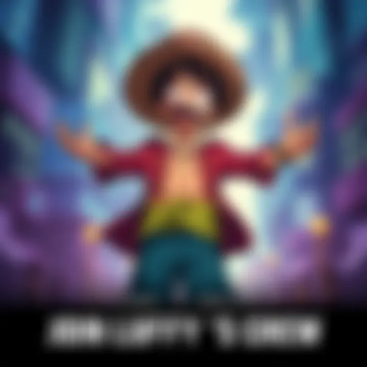 Luffy from the anime standing with his arms wide open, inviting fans to join his crew, showcasing excitement and adventure