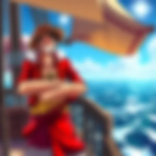 Luffy and Jimbe standing together on a ship, smiling and showing camaraderie as crew members.