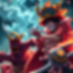 Luffy and Kaido Battle Luffy and Kaido face off in an intense battle, showcasing their powers and determination.