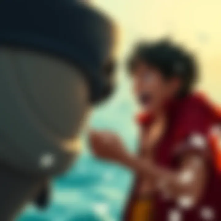 Luffy performing a heartfelt song to Laboon, the whale, with emotions visible on his face