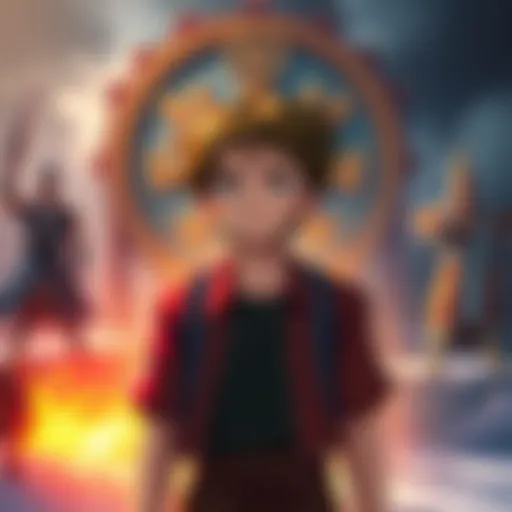 Luffy looking determined in front of Joyboy and Elbaf's historical symbols