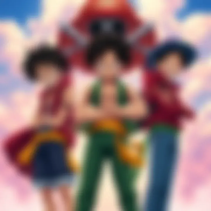 Luffy, Zoro, and Sanji standing together ready for battle, showcasing their teamwork against tough foes