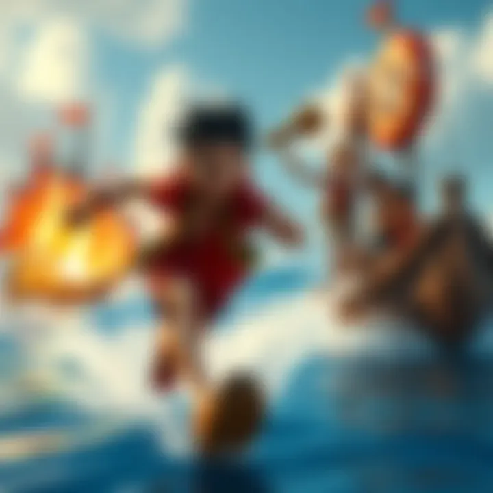 Luffy running forward with determination, while his crew prepares for obstacles in the background.