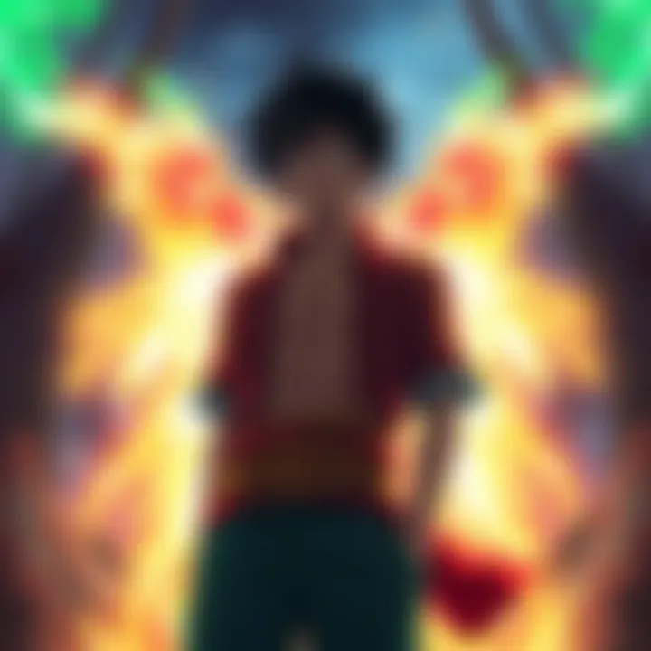 Luffy using Sage Mode Luffy standing with a glowing aura, absorbing Haki energy from the surroundings, showcasing his new power-up