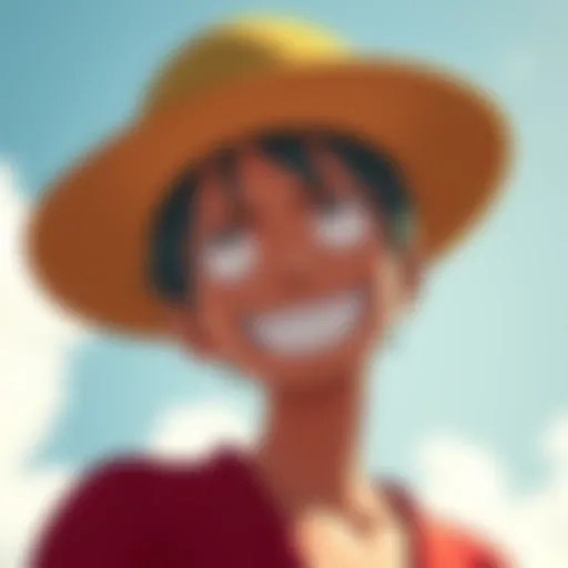 Luffy, a cheerful character from One Piece, wearing his signature straw hat and smiling against a bright sky