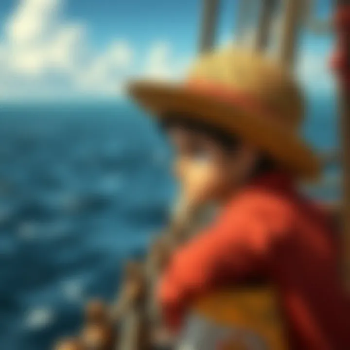 A character resembling a young pirate with a straw hat, looking thoughtful at the edge of a ship, gazing into the distance, representing limited appearances in the story.