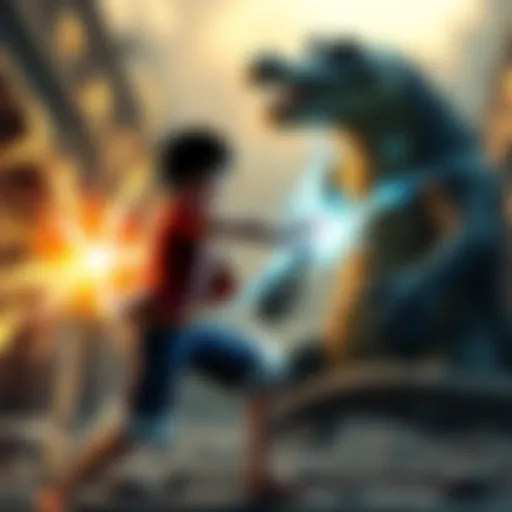 Monkey D. Luffy and Crocodile face off in an intense duel with dramatic energy effects in Alabasta.