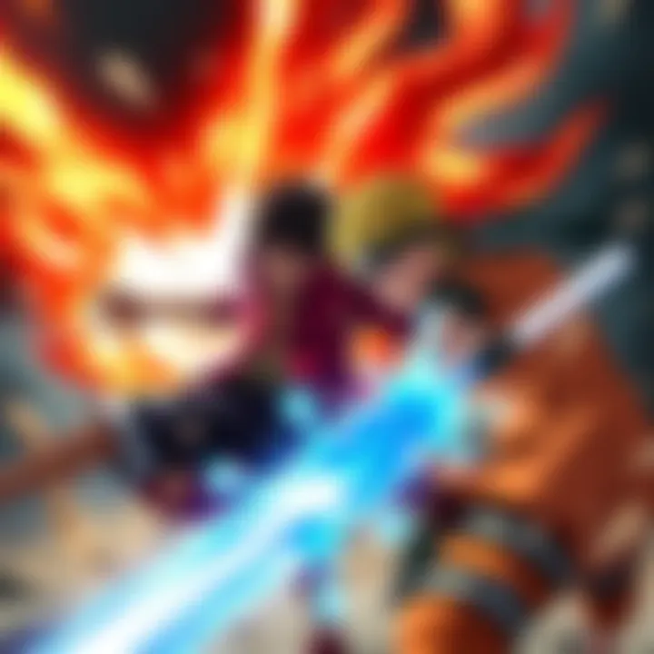 A dynamic showdown between Luffy and Naruto in an epic battle setting, showcasing their unique powers and abilities