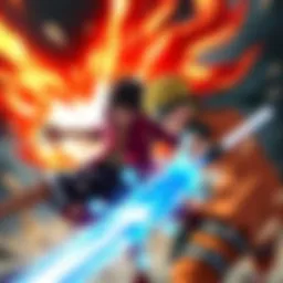 Luffy and Naruto face off in a dramatic battle scene A dynamic showdown between Luffy and Naruto in an epic battle setting, showcasing their unique powers and abilities