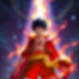 Luffy stands confidently with a fierce expression, surrounded by a vibrant aura, hinting at his hidden Zoan power of Nika