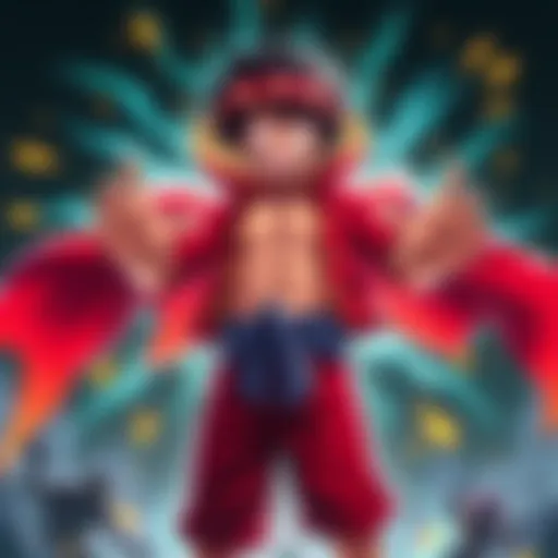 Luffy standing in his base form, showcasing his Zoan fruit powers with a determined expression, surrounded by hints of energy.