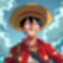 A colorful illustration of Luffy showcasing his signature straw hat and adventurous outfit, reflecting his playful personality.