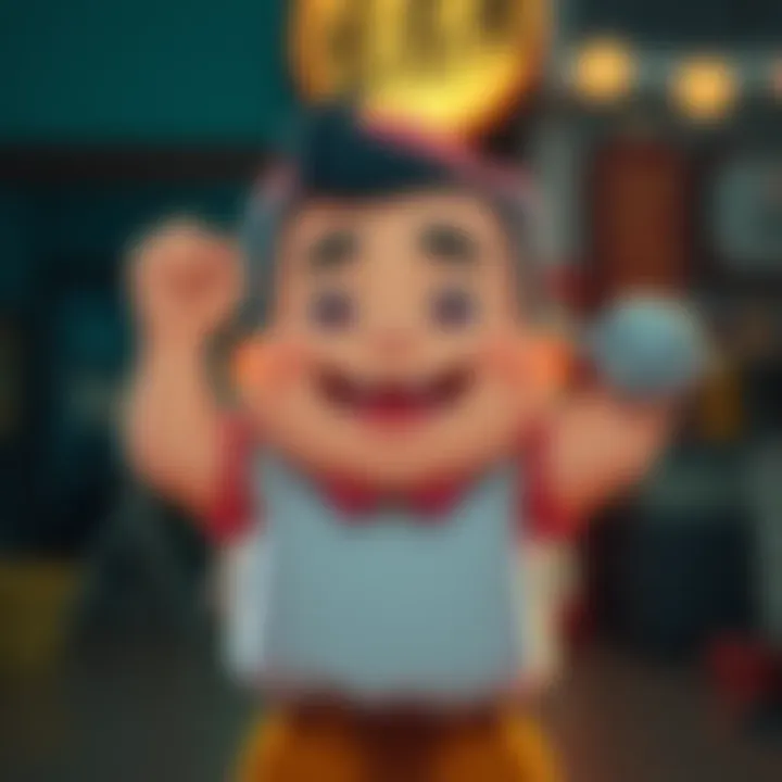 A cartoon character resembling Lum's dad, with vibrant colors and playful features, representing strength and charm in a fun setting.