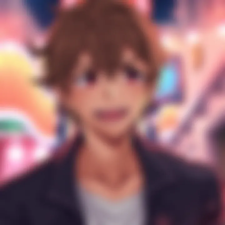 Lunge Heinrich with a charismatic smile, showing off his unique charm in a vibrant anime scene.