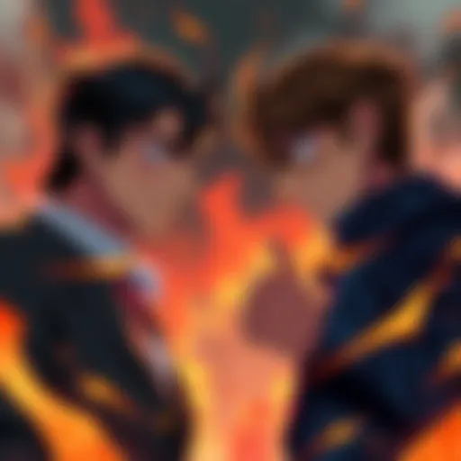 Lupin 3rd and Conan facing off with intense expressions, each showcasing their unique styles, in a tense duel scene.