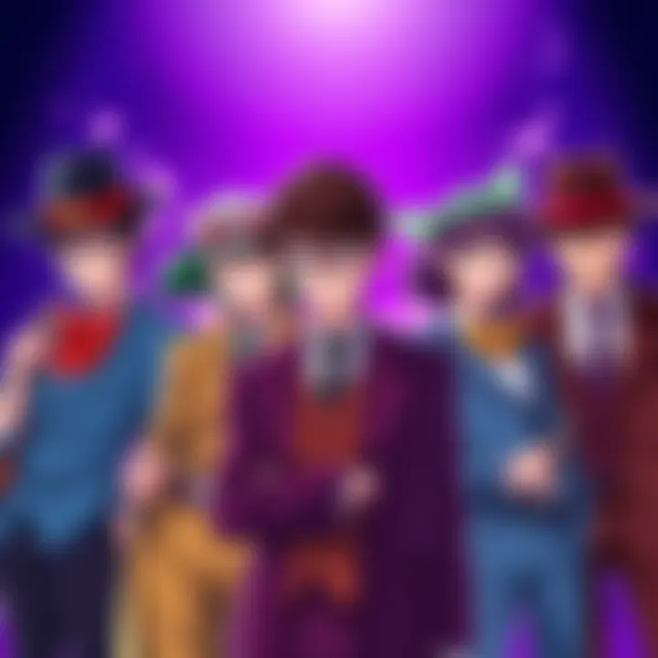 Colorful fan art of Lupin and his crew alongside Detective Melon, showcasing their unique styles and expressions.
