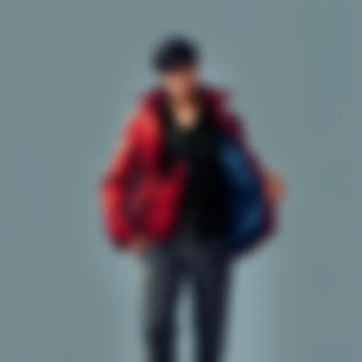 Lupin wearing red jacket with shirt options Lupin stands in a stylish red jacket, showcasing a blue shirt on one side and a black shirt on the other, inviting fans to choose their favorite look.