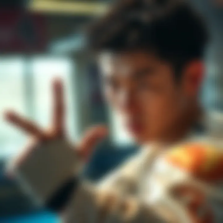 Mackenyu engaged in a tough workout session, showing sweat and focus as he practices martial arts moves.