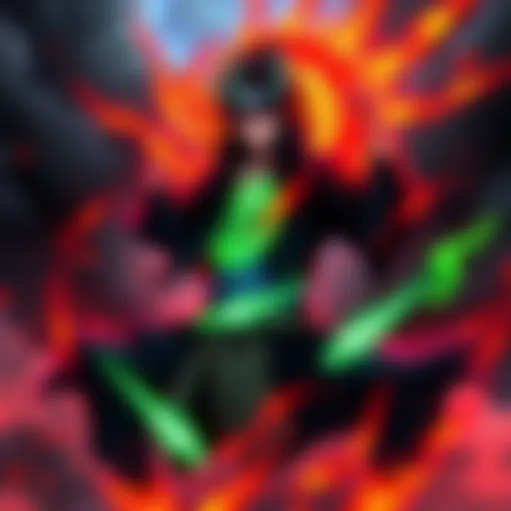 Madara Uchiha activating his unique Susano'o, surrounded by a dark atmosphere, showcasing his power and dominance in the battle.