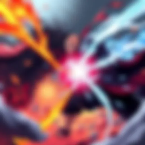 Might Guy battling Madara in a dynamic fight with intense energy and vibrant colors