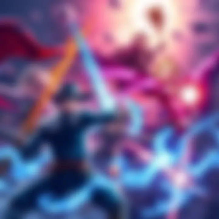 An intense magical battle featuring characters casting spells and engaging in tactical combat with various unique abilities.