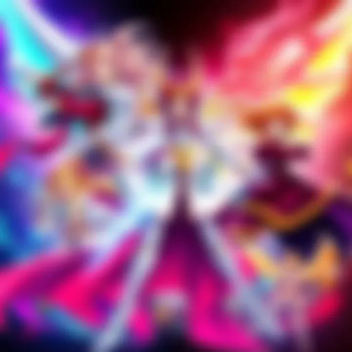 Colorful artwork featuring main characters from Magic Knight Rayearth in dynamic poses