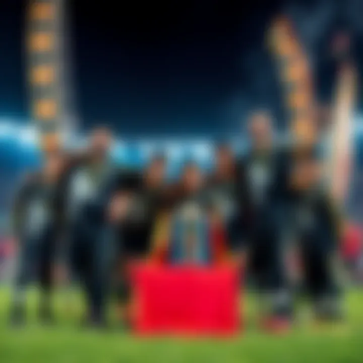 A team of competitors celebrating after a match, showcasing their trophy and smiles of achievement.