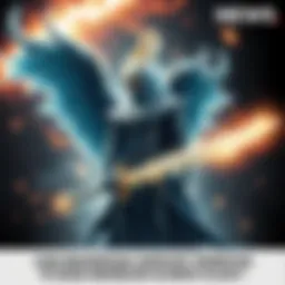 Mahoraga Facing Acheron's Sword Mahoraga stands firm as Acheron wields a glowing sword, symbolizing the power to erase anything unshielded by Aeon, with a dramatic backdrop of swirling energy.