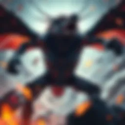 Mahoraga struggling with gravity Mahoraga facing intense pressure from gravity while engaged in a battle, showcasing its limitations against physical laws