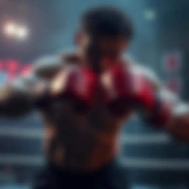 Mahoraga in Combat Mahoraga preparing to withstand punches in a combat scene, showcasing muscles and tense posture, symbolizing adaptation to blunt force attacks.